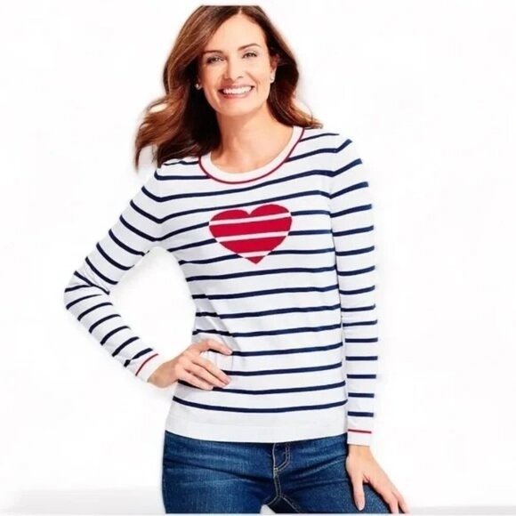 EUC Talbots Heart |‎ Stripes Sweater Jumper Sz M - Picture 1 of 7